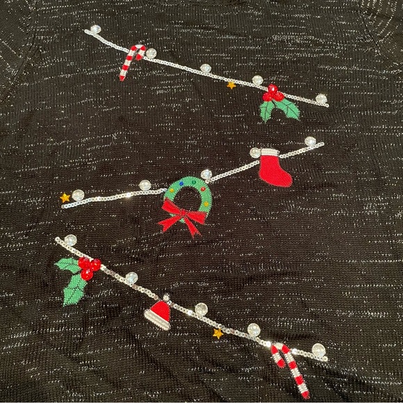 Black and Silver Holiday Sweater with Bling Size 3X - Picture 2 of 4